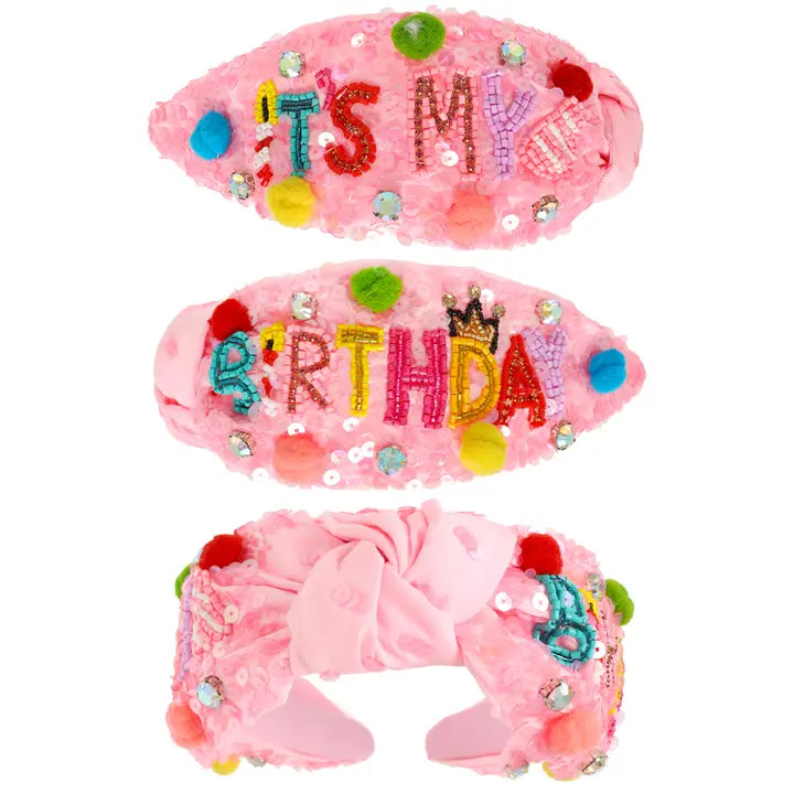 It's My Birthday Embroidered Top Knotted Headband