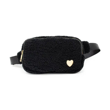 Fuzzy Crossbody Sling Bag with Heart - 0
