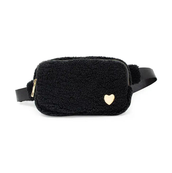 Fuzzy Crossbody Sling Bag with Heart