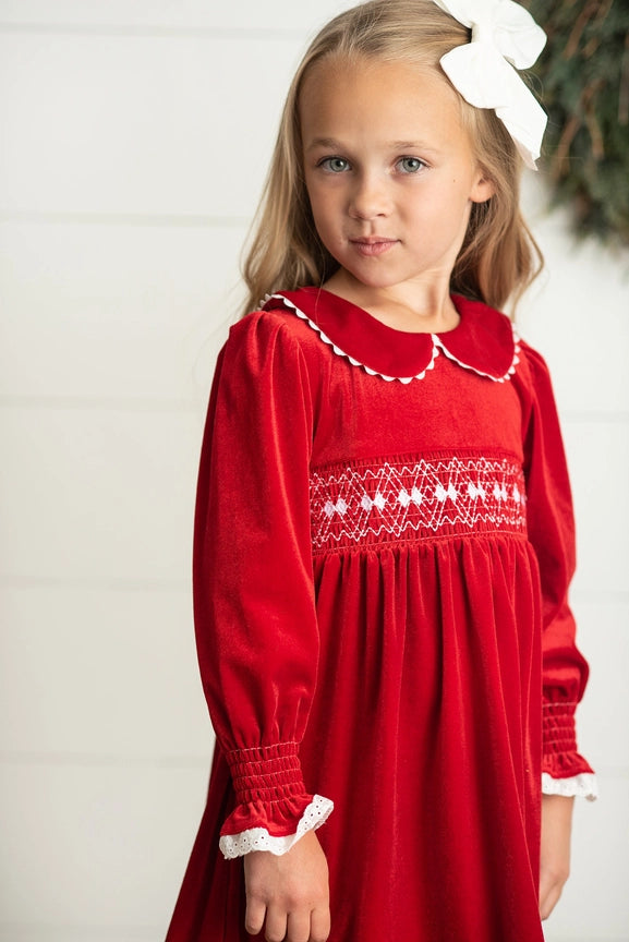 Red Velvet Smocked Holiday Dress