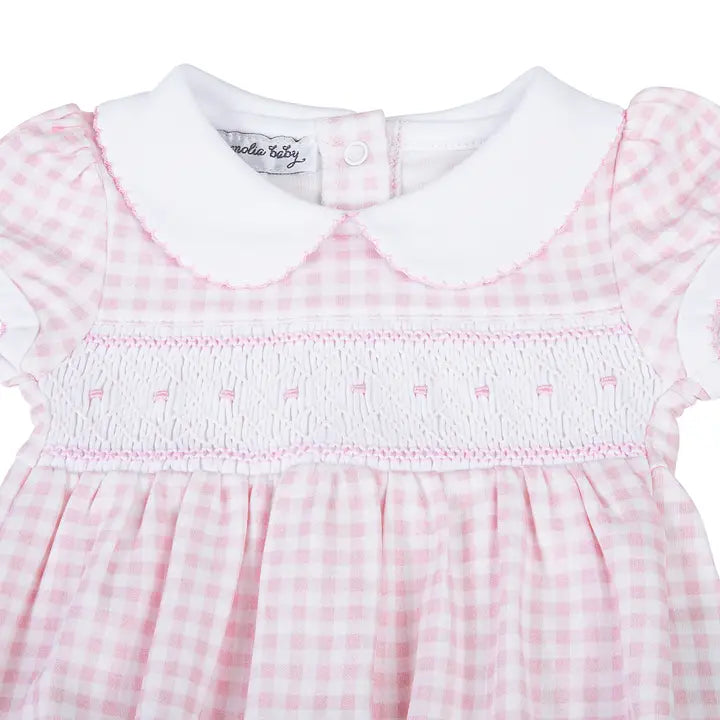 Mini Checks Smocked Collared S/S Girl Bubble - Pink