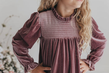Dusty Rose Smocked Velvet Dress - 0