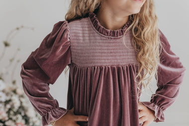 Dusty Rose Smocked Velvet Dress Oopsie Daisy