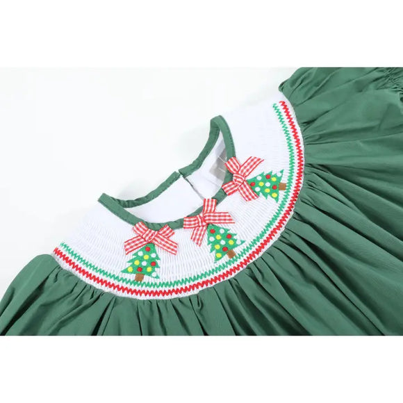 Green Smocked Bishop Dress