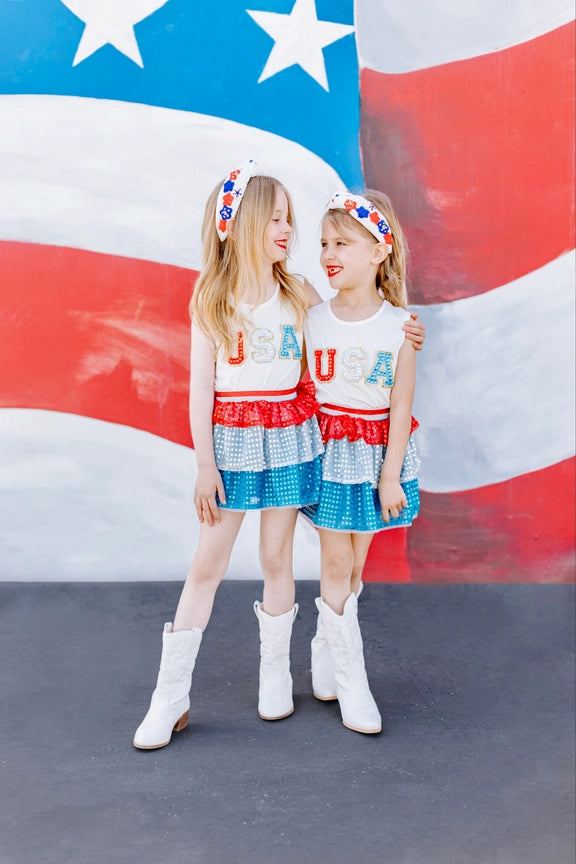 USA  Tank & Ruffle Sequins Skirt Set