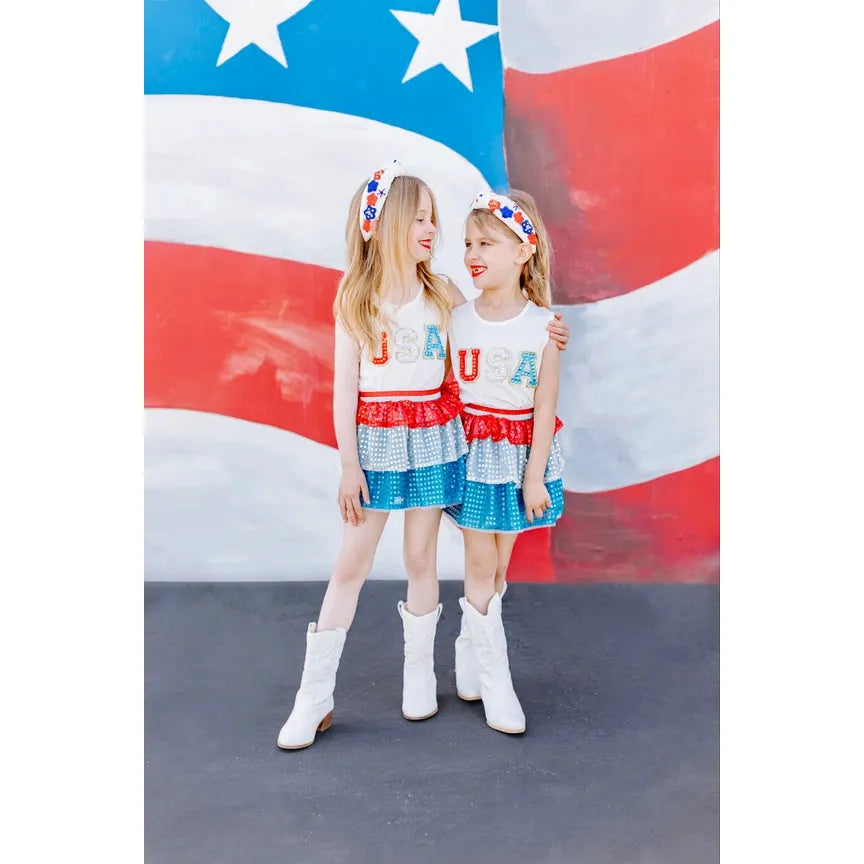 USA  Tank & Ruffle Sequins Skirt Set