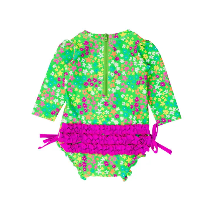 Floral Long Sleeve One Piece Rash Guard - 0