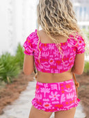 Emma Modern Flower Hot Pink Ruched 2 Piece Swimsuit-2