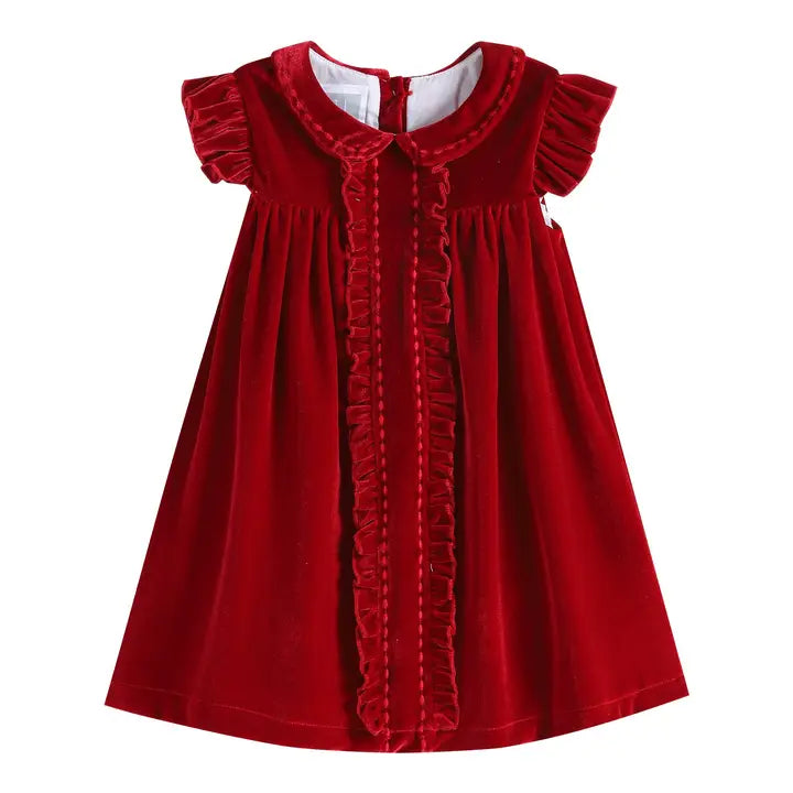 Red Velour Ruffle Dress