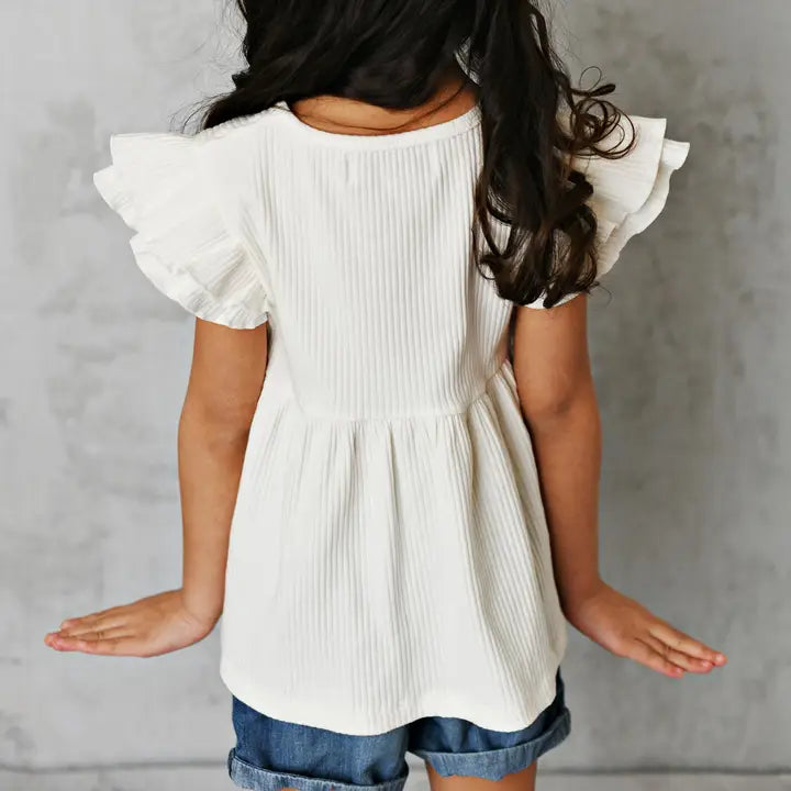 White Double Ruffle Flutter Sleeve