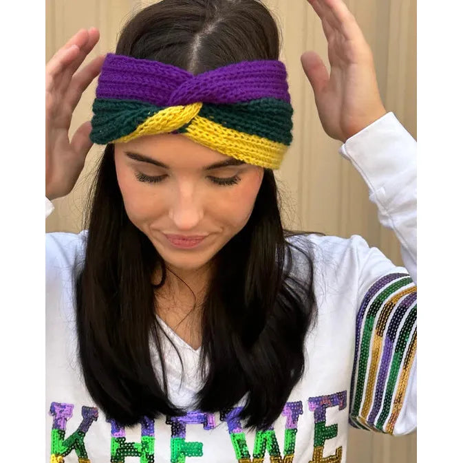 KNIT HEADBAND PURPLE, GREEN, AND GOLD