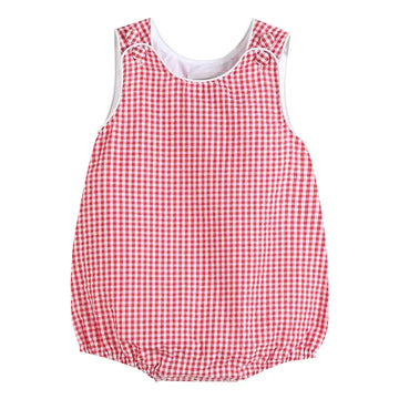 Classic Red Seersucker Baby Bubble Romper