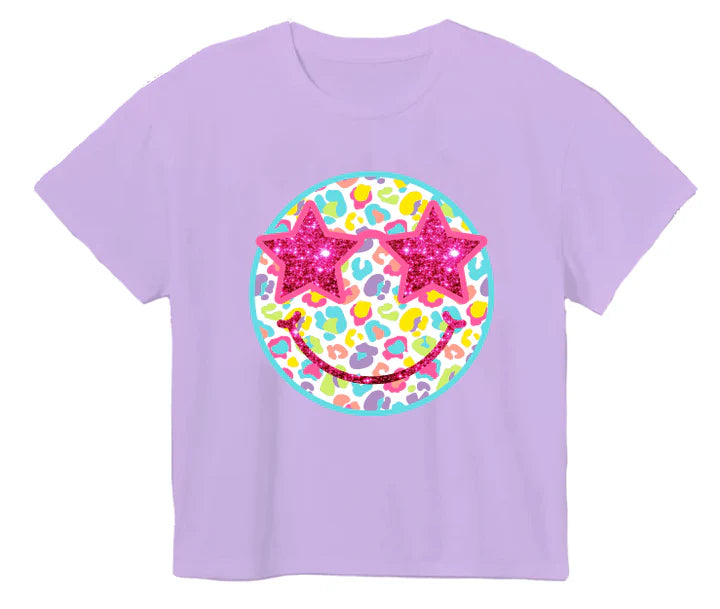 Neon Leopard Smiley on Lavender Boxy T