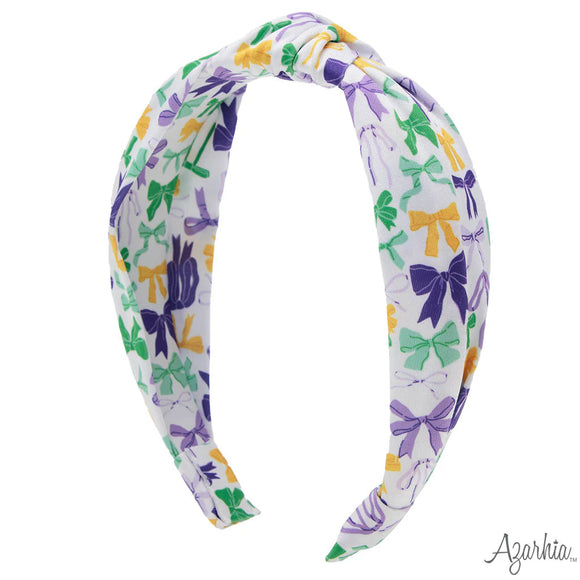 Mardi Gras Bows Top Knot Headband