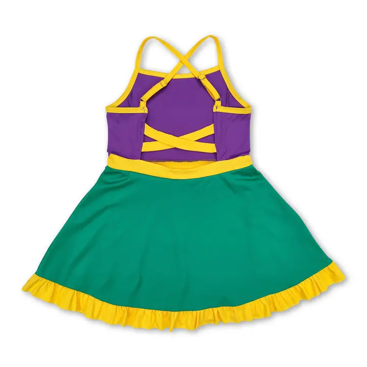 Yellow Purple Green Straps Girls Mardi Gras Athletic Dress