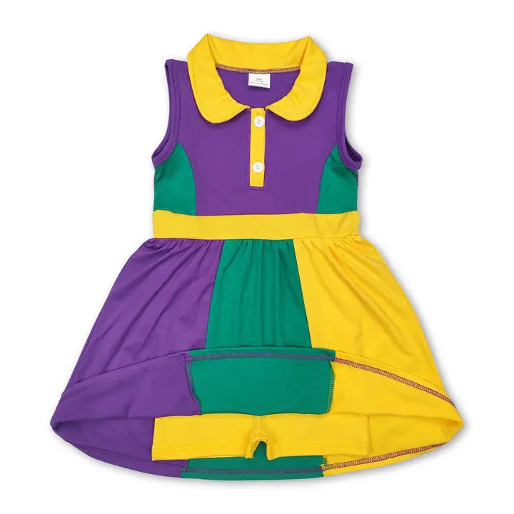 Yellow Purple Green Girls Mardi Gras Athletic Polo Dress - 0