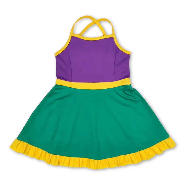 Yellow Purple Green Straps Girls Mardi Gras Athletic Dress