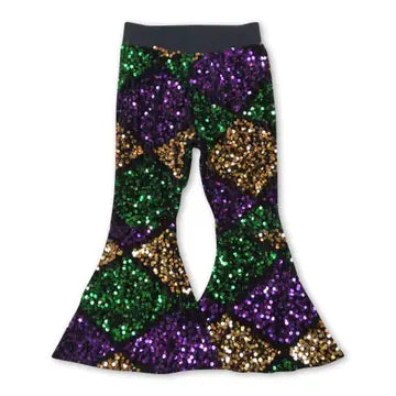 Green Purple Gold Sequin Girls Mardi Gras Pants