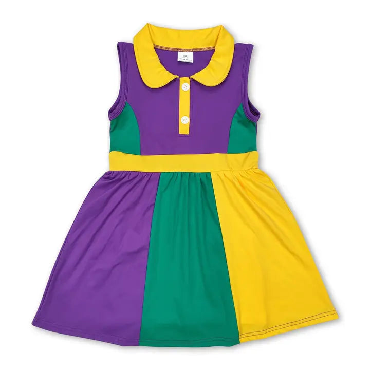 Yellow Purple Green Girls Mardi Gras Athletic Polo Dress