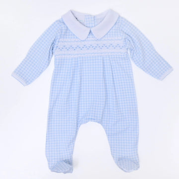 Mini Checks Smocked Footie - Blue