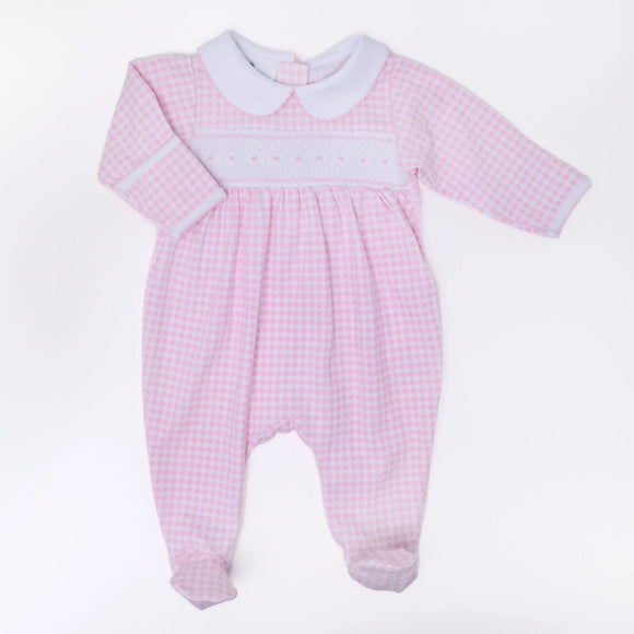 Mini Checks Smocked Footie - Pink