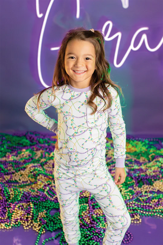 Just Here for the Beads Organic Cotton Kids Mardi Gras Pajamas