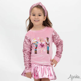 Nutcracker Sequin Sleeve on Pink Velvet Sweatshirt - 0