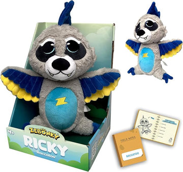 Zebonky Ricky Raccatoo – 12” Soft Plush Raccoon and Cockatoo Hybrid Animal for Kids