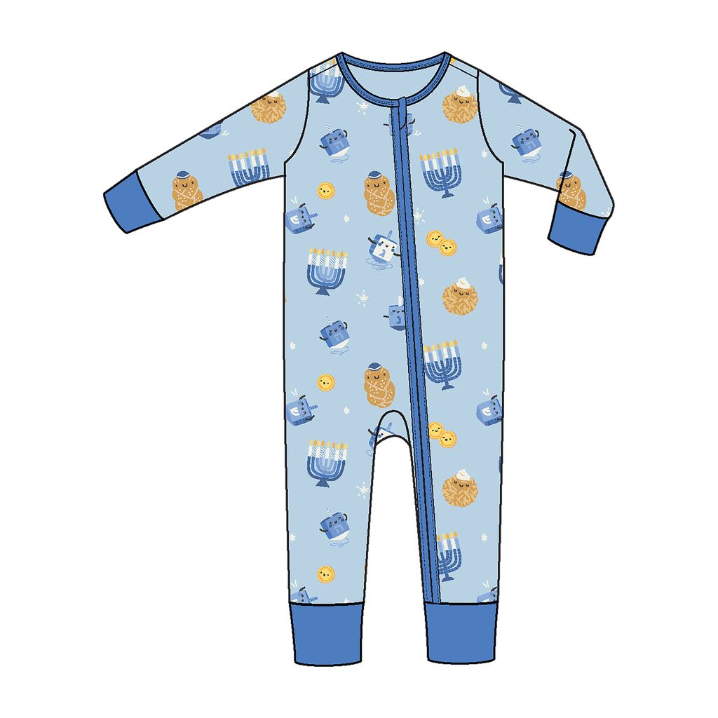 Hanukkah - Blue - 2 Way Zipper Romper