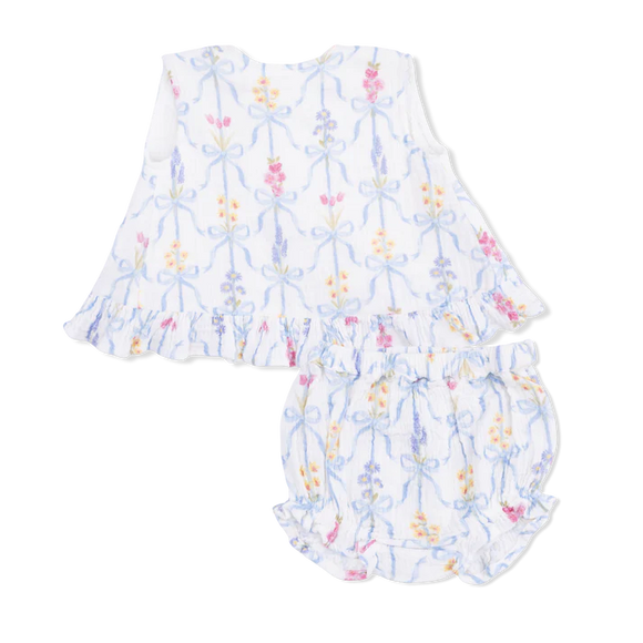 Ribbon Bouquets - Ruffle Back Top And Bloomer