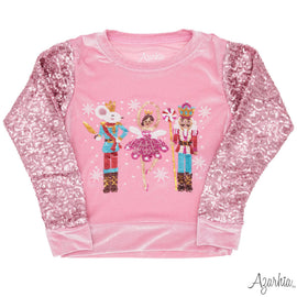Nutcracker Sequin Sleeve on Pink Velvet Sweatshirt