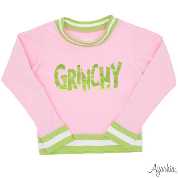 Grinchy in Sequin on Pink Crew Sweatshirt