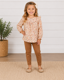 Brown Floral Tunic and Leggings Set - 0