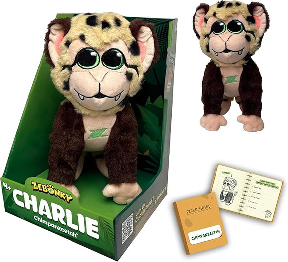 Zebonky Charlie Chimpanzeetah – 12” Plush Chimpanzee and Cheetah Hybrid Animal for Kids