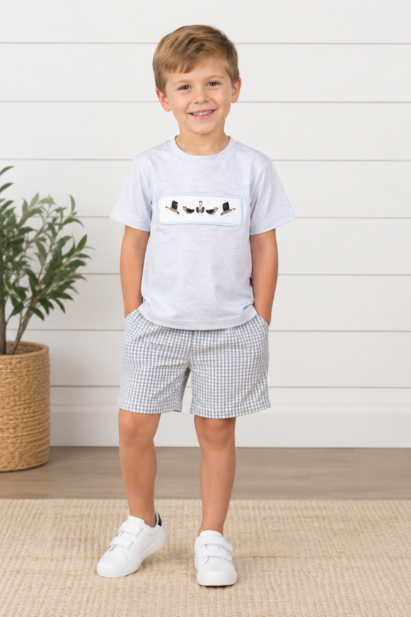 Mallard Smocked Shirt and Shorts Light Gray
