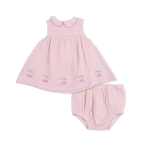 Solid Muslin Lotus Petal Collar Dress Set