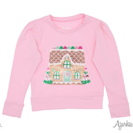 Gingerbread House in Sequin on Pink Holly