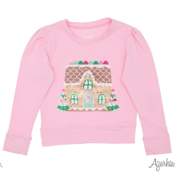 Gingerbread House in Sequin on Pink Holly