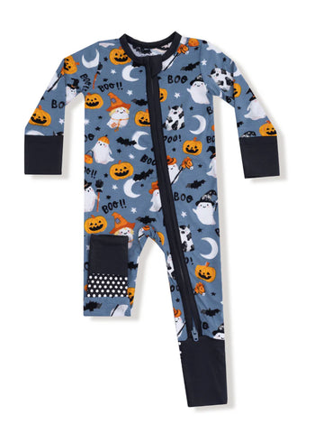 Costumed Ghost Glow in the Dark 2 Way Zipper Romper - 0