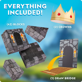 National Geographic Castle Blocks for Kids 45-Piece Jumbo Cardboard Brick Set with Drawbridge and Crowns - 0