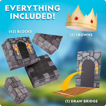 National Geographic Castle Blocks for Kids 45-Piece Jumbo Cardboard Brick Set with Drawbridge and Crowns - 0