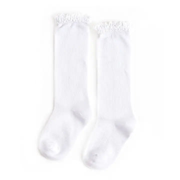 White Lace Top Knee High Socks - 0