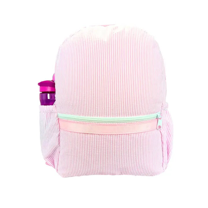 Pink Seersucker Medium Backpack w/ Pocket