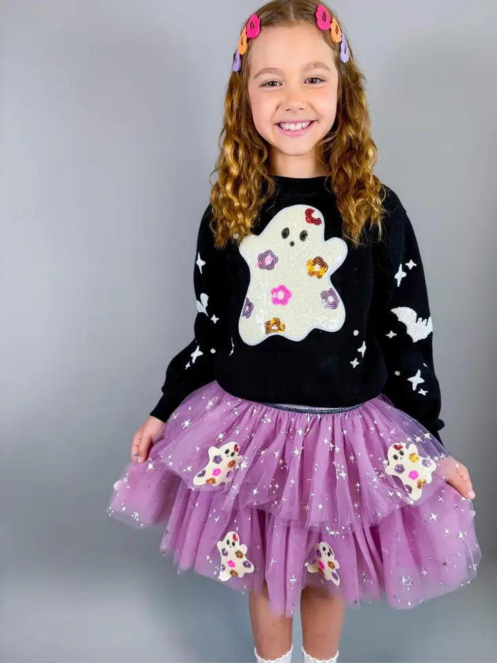 Halloween Ghost Patched Tulle Skirt