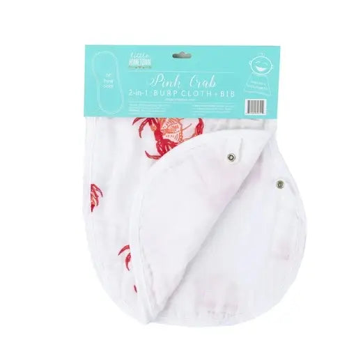 Pink Crab 2-in-1 Burp Cloth and Bib