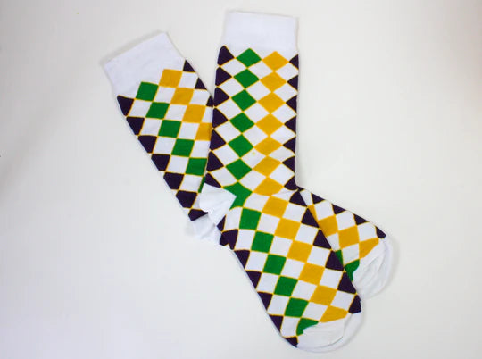 White Diamond Purple Green and Gold Socks