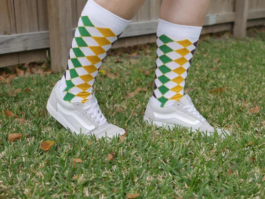 White Diamond Purple Green and Gold Socks - 0