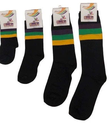 Black Socks with Purple Green Gold Stripes