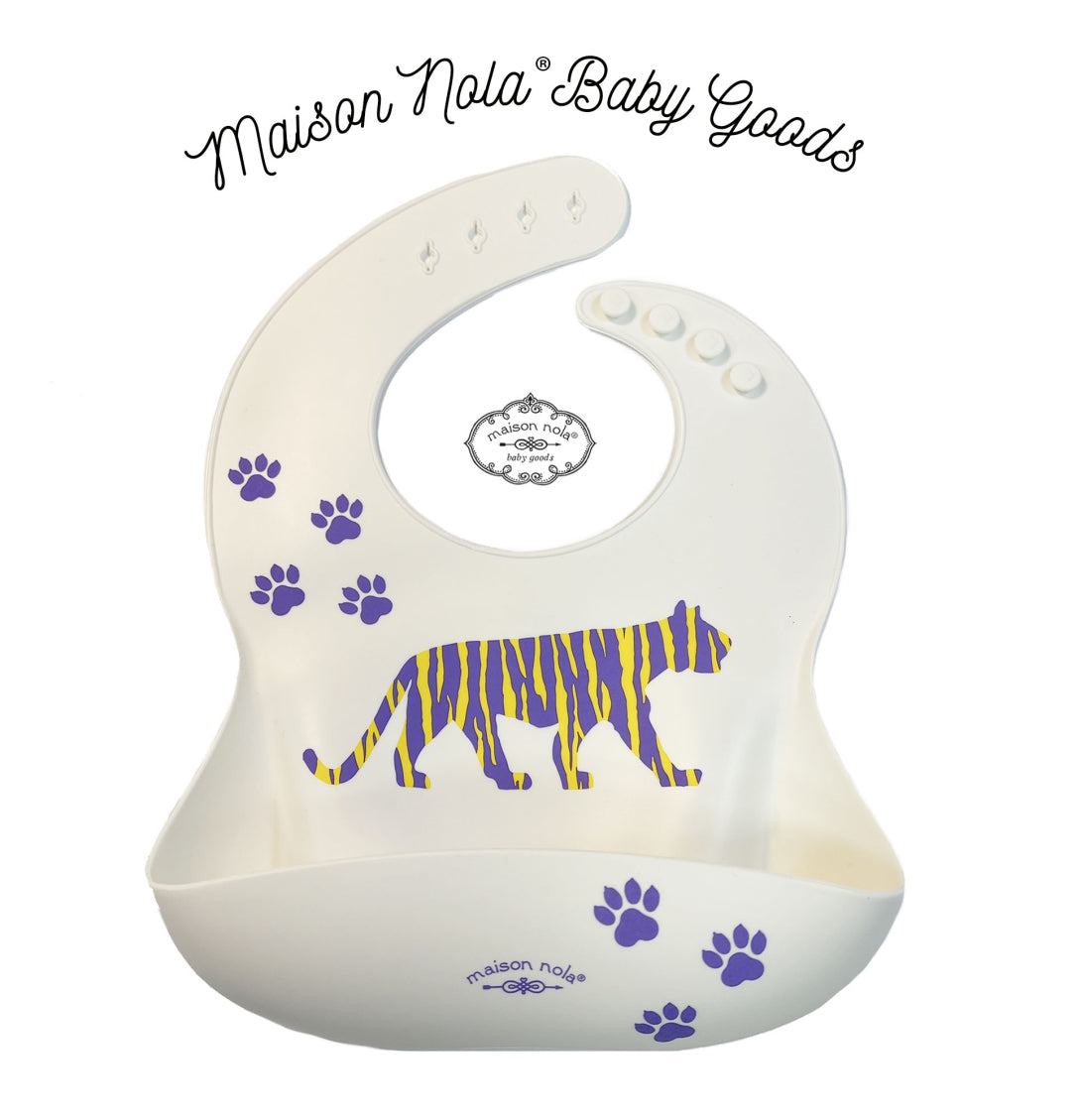 Purple and Gold Tiger Silicone Bib