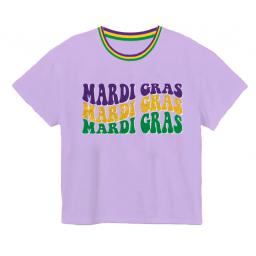 Mardi Gras Repeating Glitter on Lavender Boxy Tee